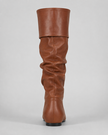 Women's Knee High Boots - Slouch Ruched Shaft Flat Heel