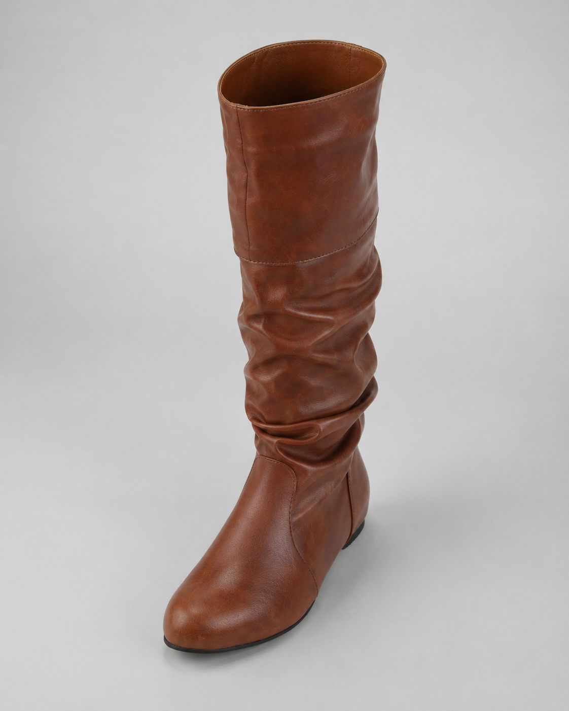 Women's Knee High Boots - Slouch Ruched Shaft Flat Heel