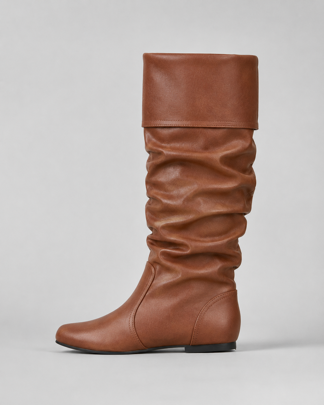 Women's Knee High Boots - Slouch Ruched Shaft Flat Heel