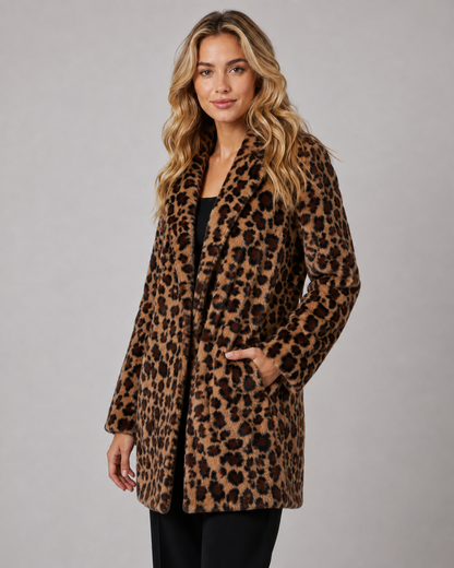 Women's Faux Fur Coat - Leopard Print Longline Winter Coat
