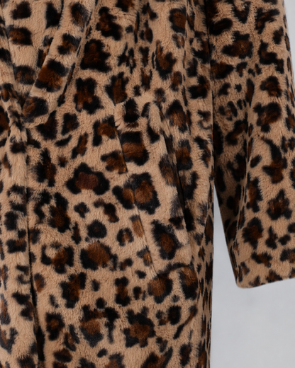 Women's Faux Fur Coat - Leopard Print Longline Winter Coat