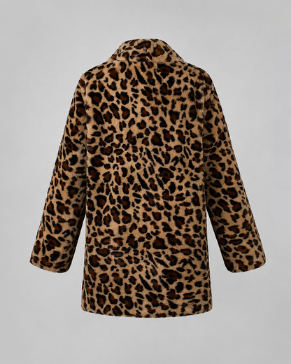 Women's Faux Fur Coat - Leopard Print Longline Winter Coat