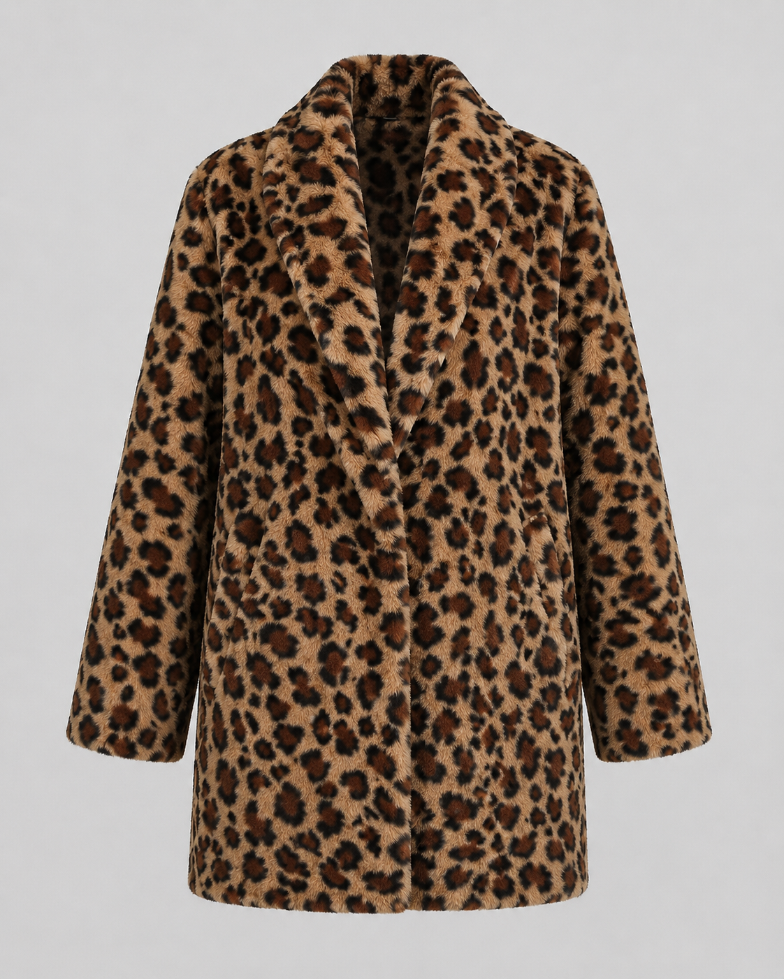 Women's Faux Fur Coat - Leopard Print Longline Winter Coat
