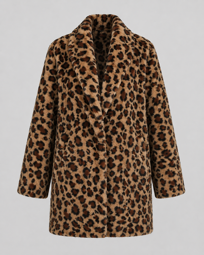 Women's Faux Fur Coat - Leopard Print Longline Winter Coat