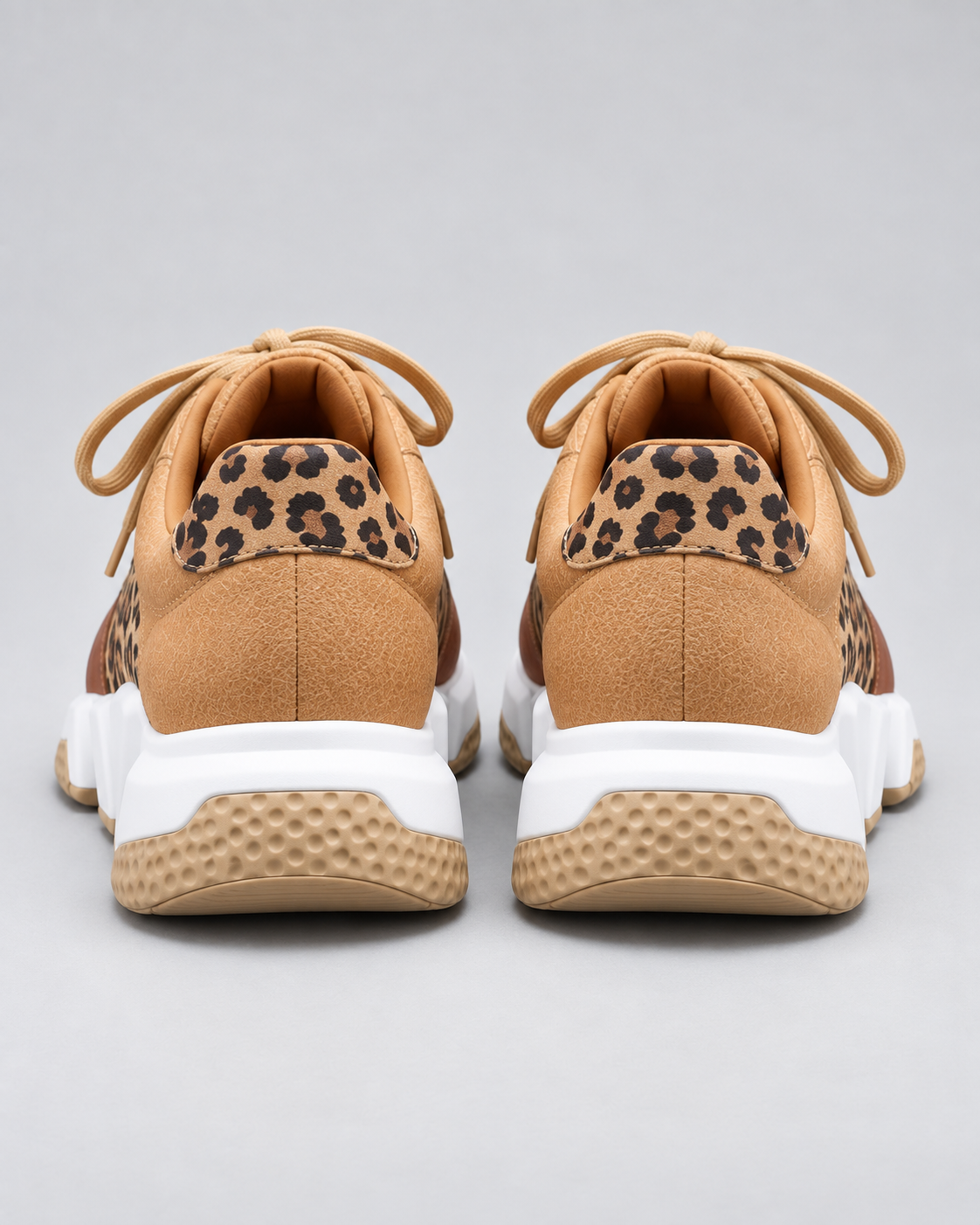 Women's Sneakers - Leopard Print Chunky Sole Lace Up