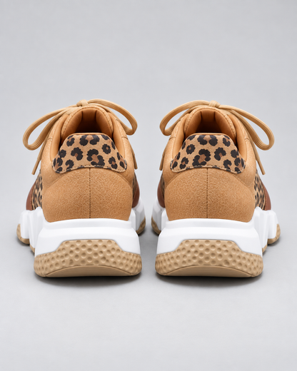Women's Sneakers - Leopard Print Chunky Sole Lace Up