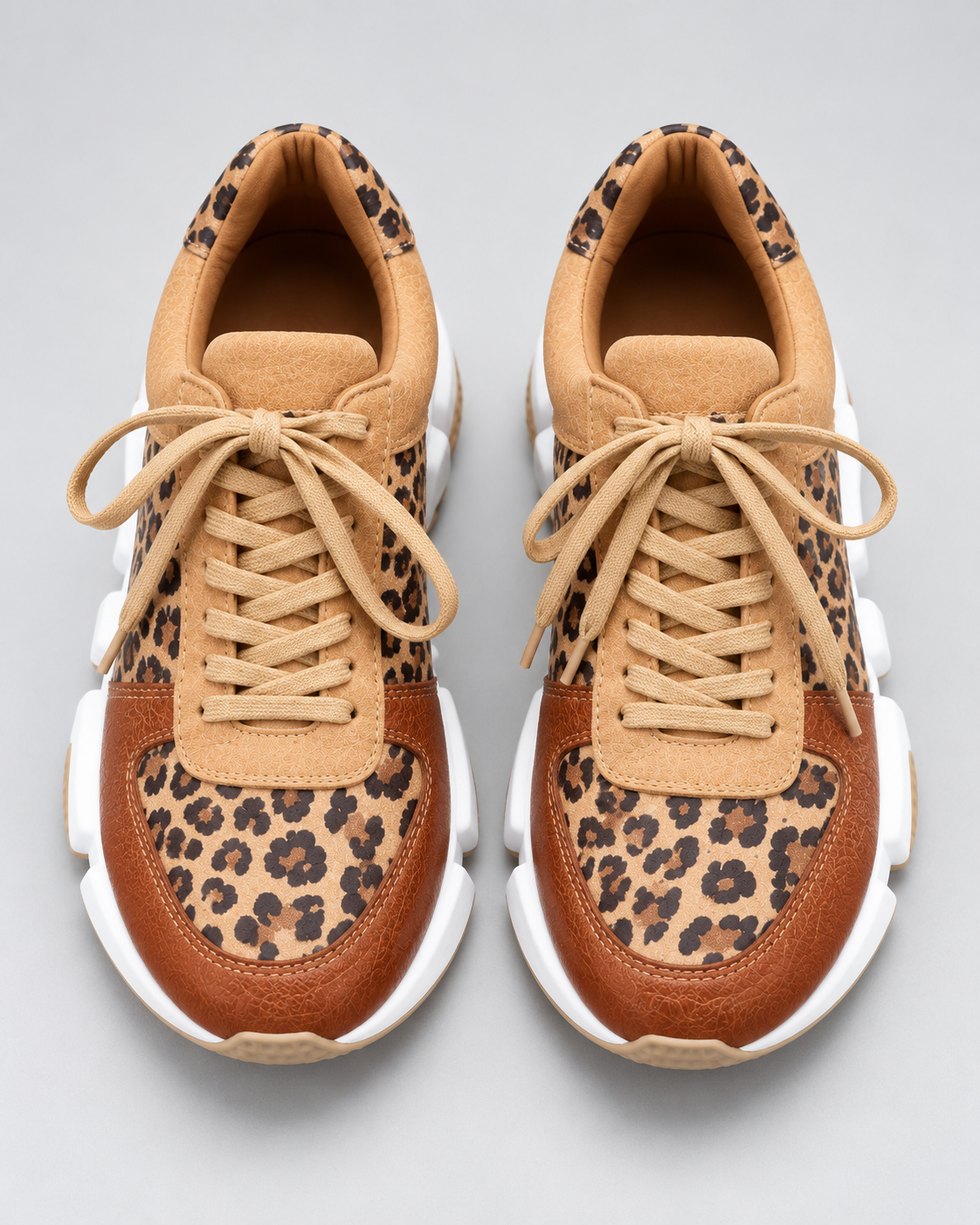 Women's Sneakers - Leopard Print Chunky Sole Lace Up