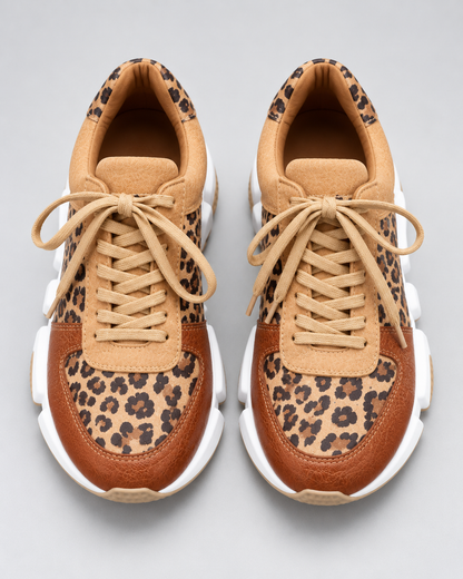 Women's Sneakers - Leopard Print Chunky Sole Lace Up