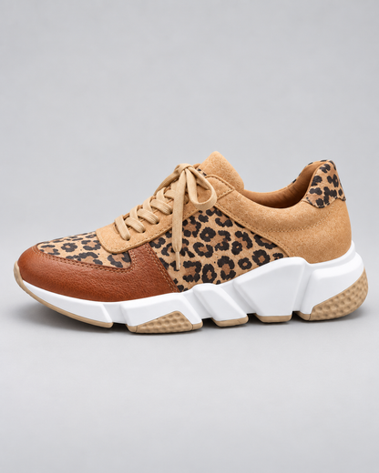Women's Sneakers - Leopard Print Chunky Sole Lace Up