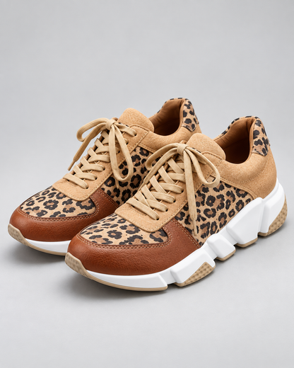 Women's Sneakers - Leopard Print Chunky Sole Lace Up