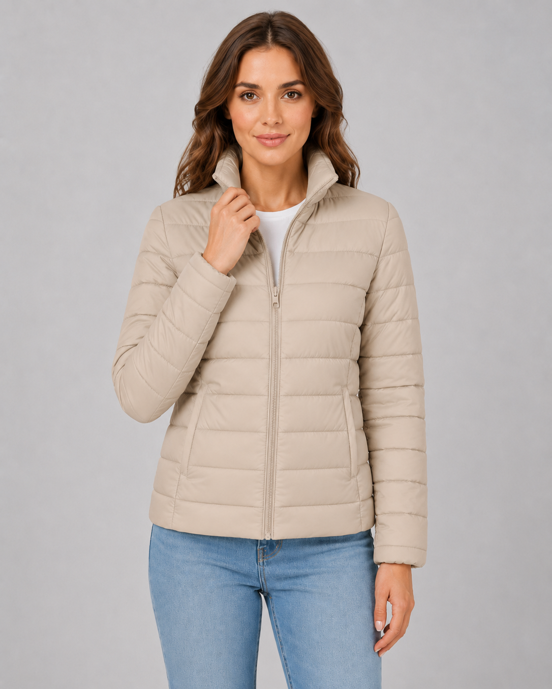 Women's Puffer Jacket - Lightweight Stand Collar Quilted Jacket