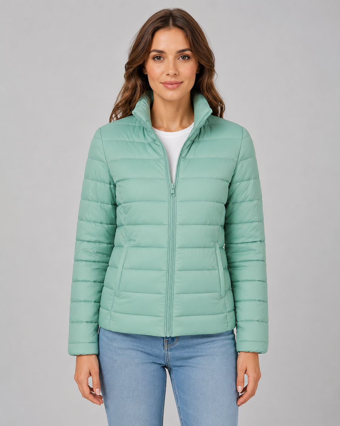 Women's Puffer Jacket - Lightweight Stand Collar Quilted Jacket