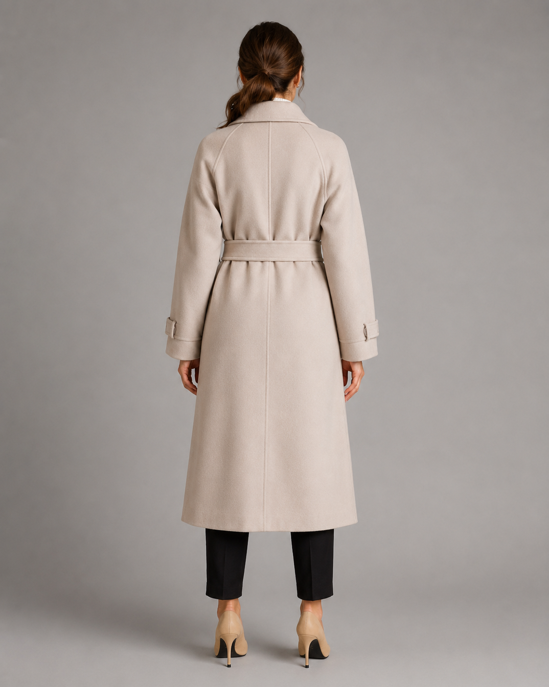 Women's Wool Coat - Long Belted Notched Lapel Winter Coat