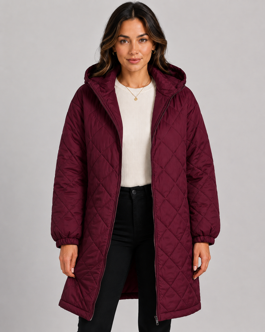 Women's Long Puffer Coat - Quilted Winter Jacket Relaxed Fit