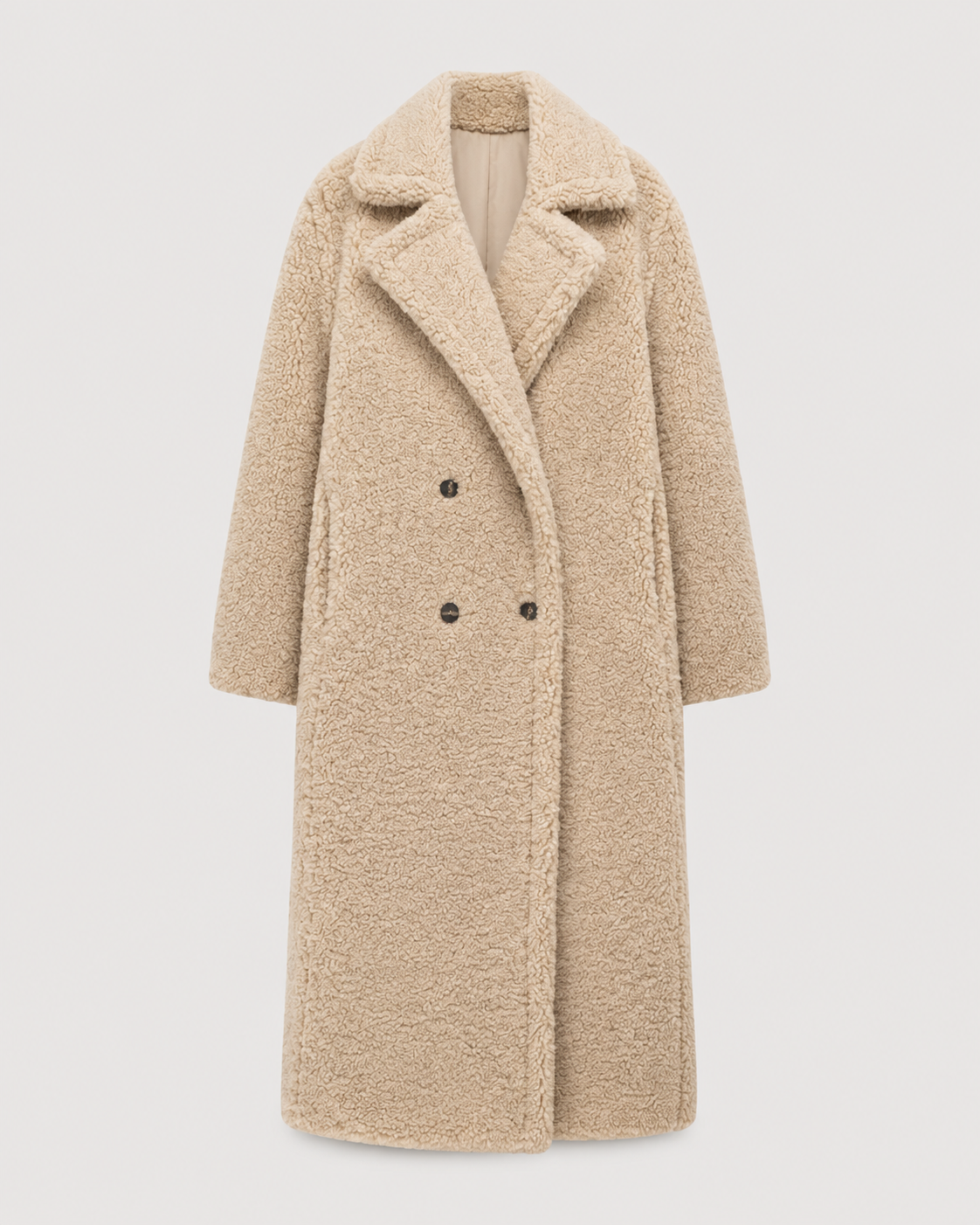 Women's Teddy Coat - Long Double Breasted Oversized Lapel