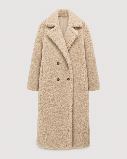 Women's Teddy Coat - Long Double Breasted Oversized Lapel