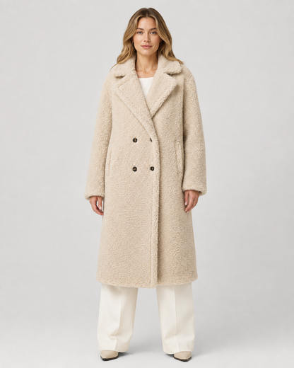 Women's Teddy Coat - Long Double Breasted Oversized Lapel