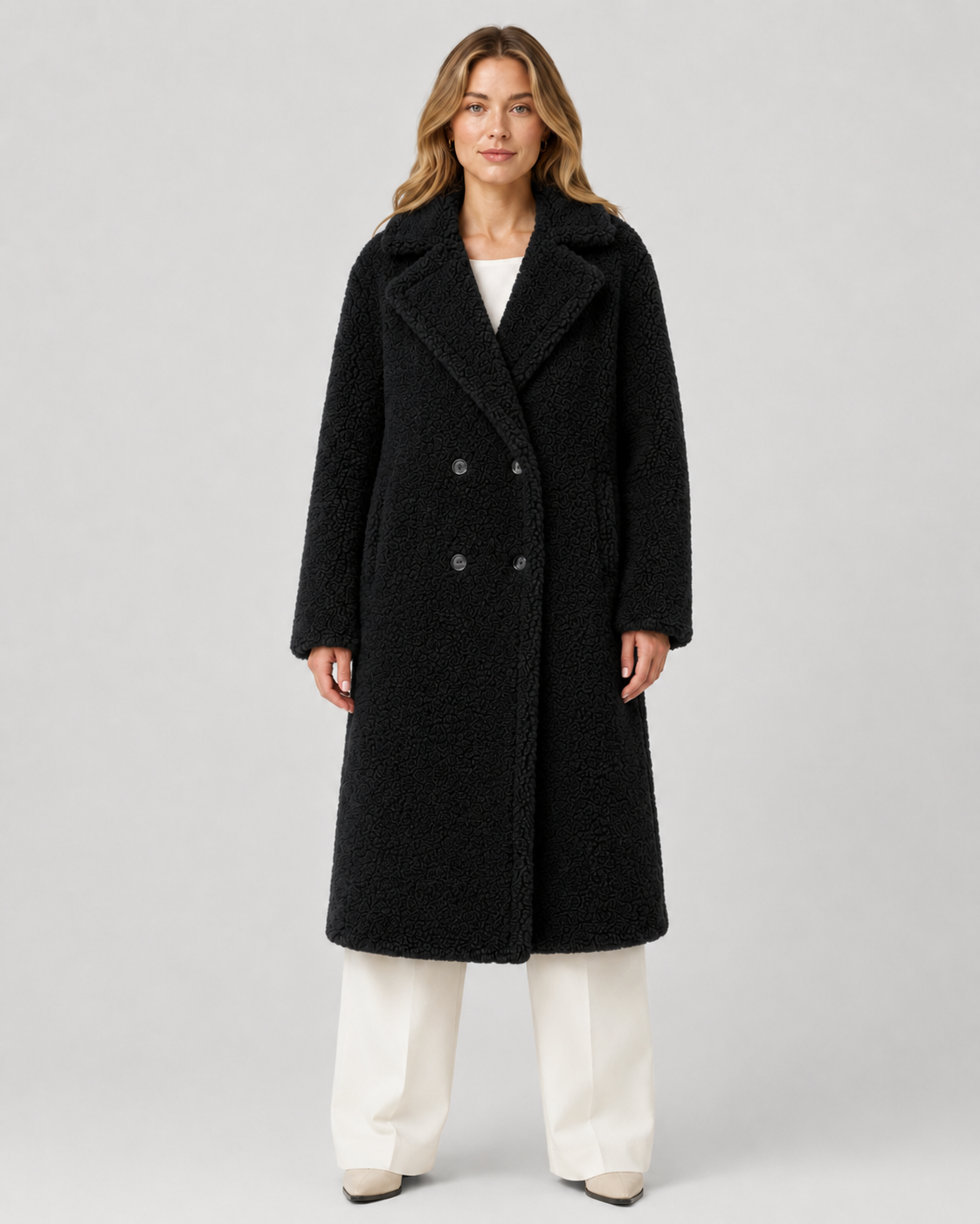 Women's Teddy Coat - Long Double Breasted Oversized Lapel