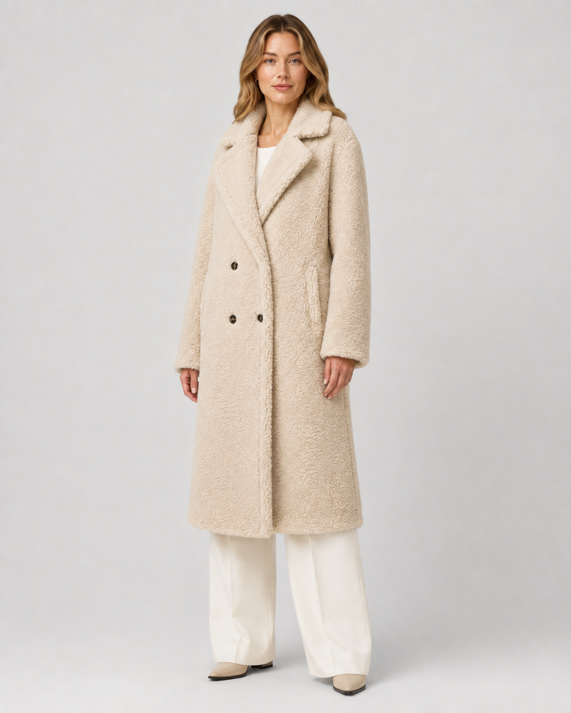 Women's Teddy Coat - Long Double Breasted Oversized Lapel