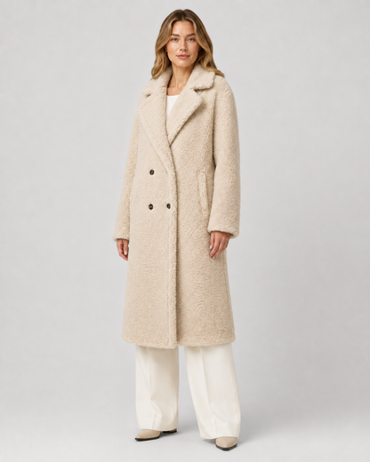 Women's Teddy Coat - Long Double Breasted Oversized Lapel