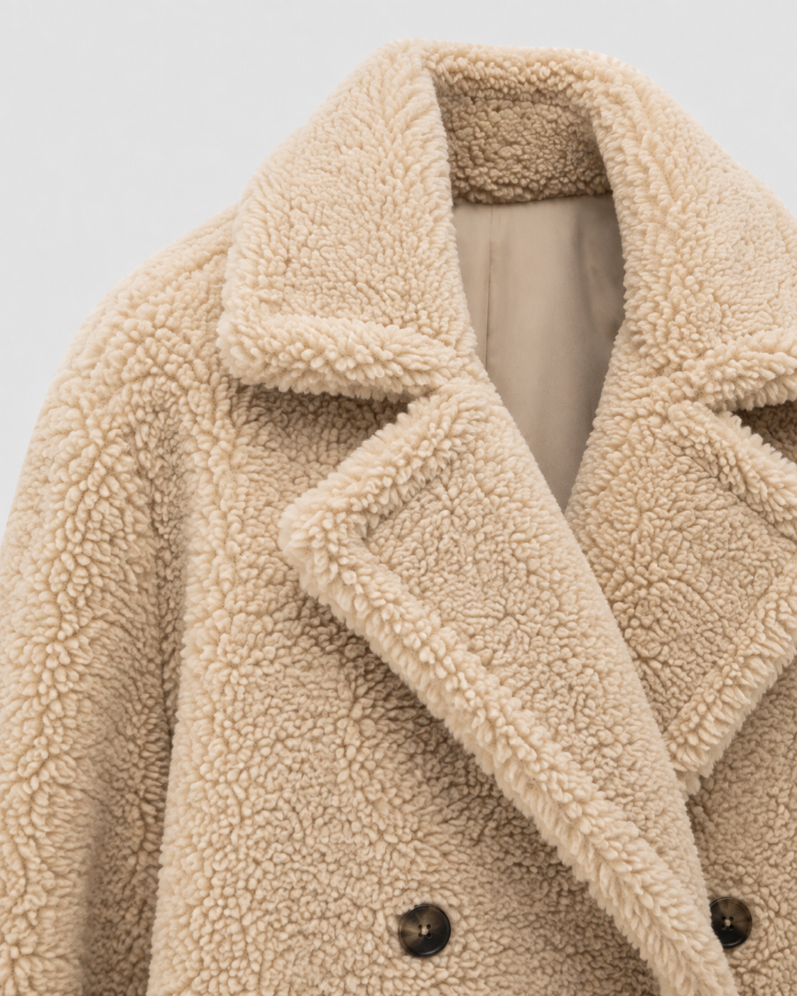 Women's Teddy Coat - Long Double Breasted Oversized Lapel