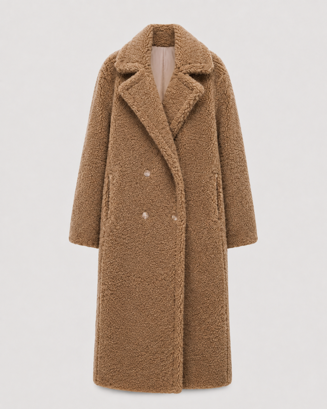 Women's Teddy Coat - Long Double Breasted Oversized Lapel