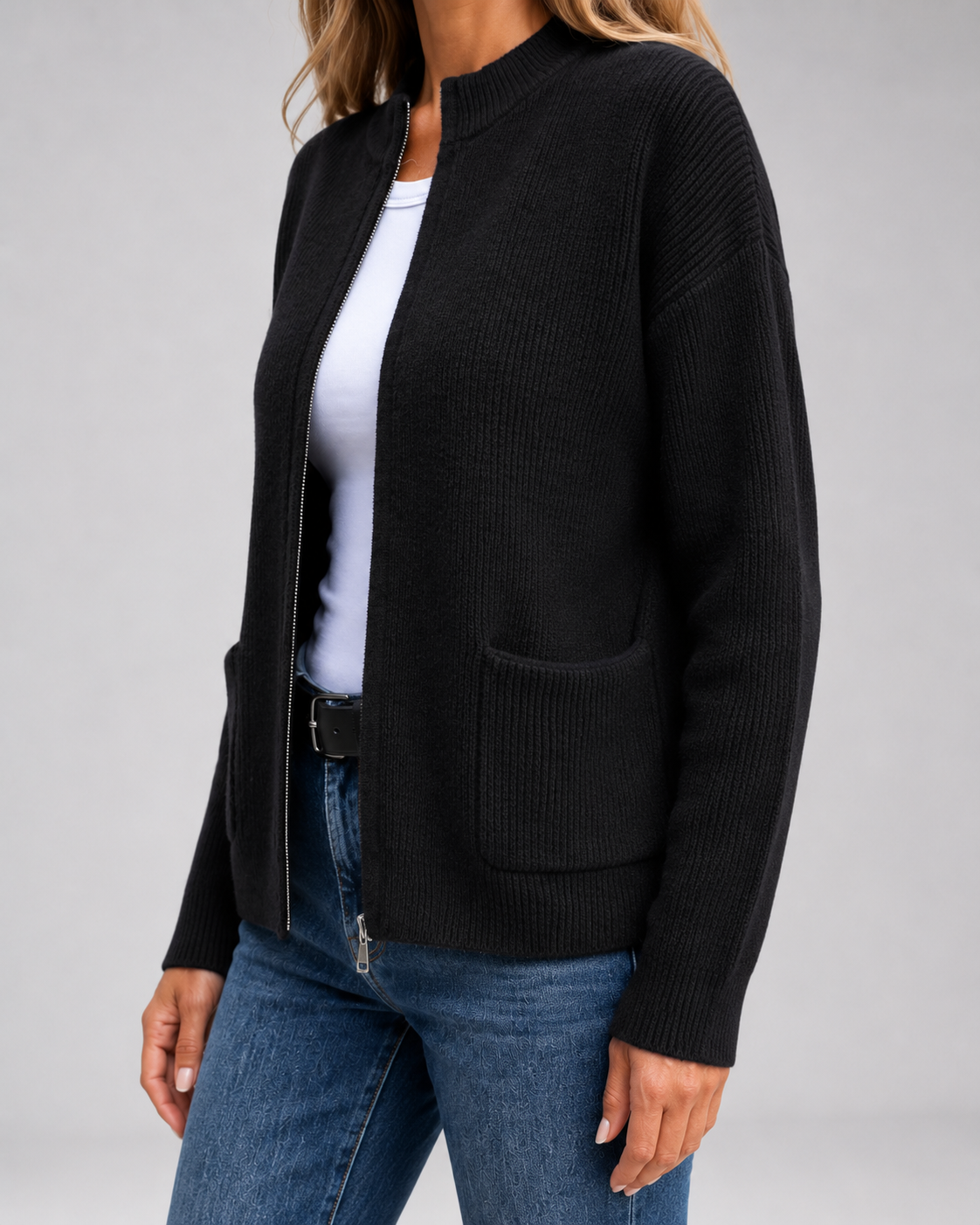 Women's Open Front Cardigan - Knit Long Sleeve Sweater