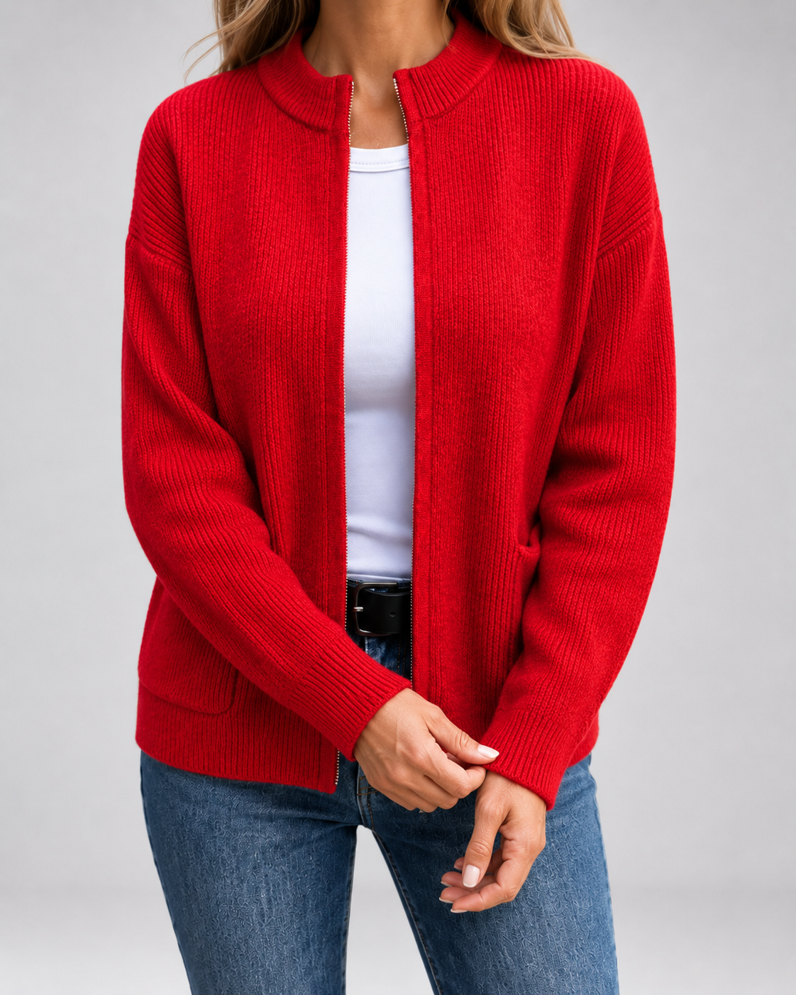 Women's Open Front Cardigan - Knit Long Sleeve Sweater