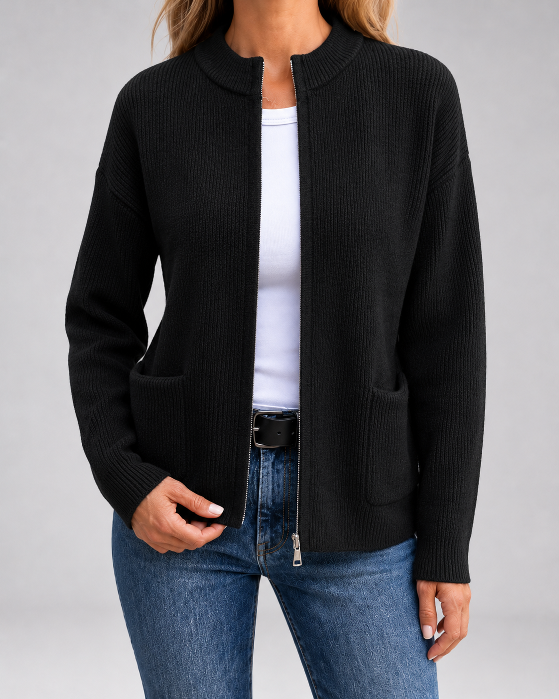 Women's Open Front Cardigan - Knit Long Sleeve Sweater