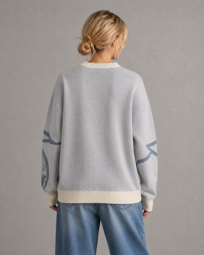 Women's Oversized Knit Sweater - Graphic Relaxed Fit