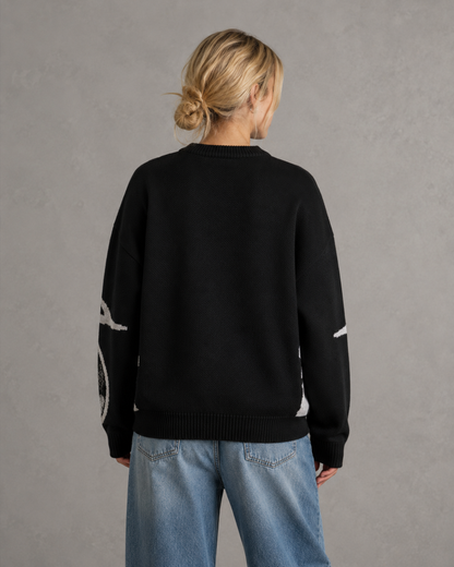 Women's Oversized Knit Sweater - Graphic Relaxed Fit