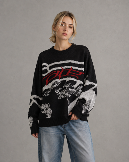 Women's Oversized Knit Sweater - Graphic Relaxed Fit