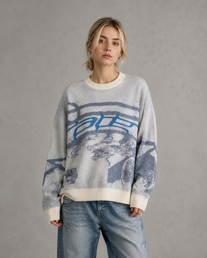 Women's Oversized Knit Sweater - Graphic Relaxed Fit