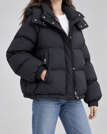 Women's Puffer Jacket - Oversized Hooded Zip Up Winter Coat