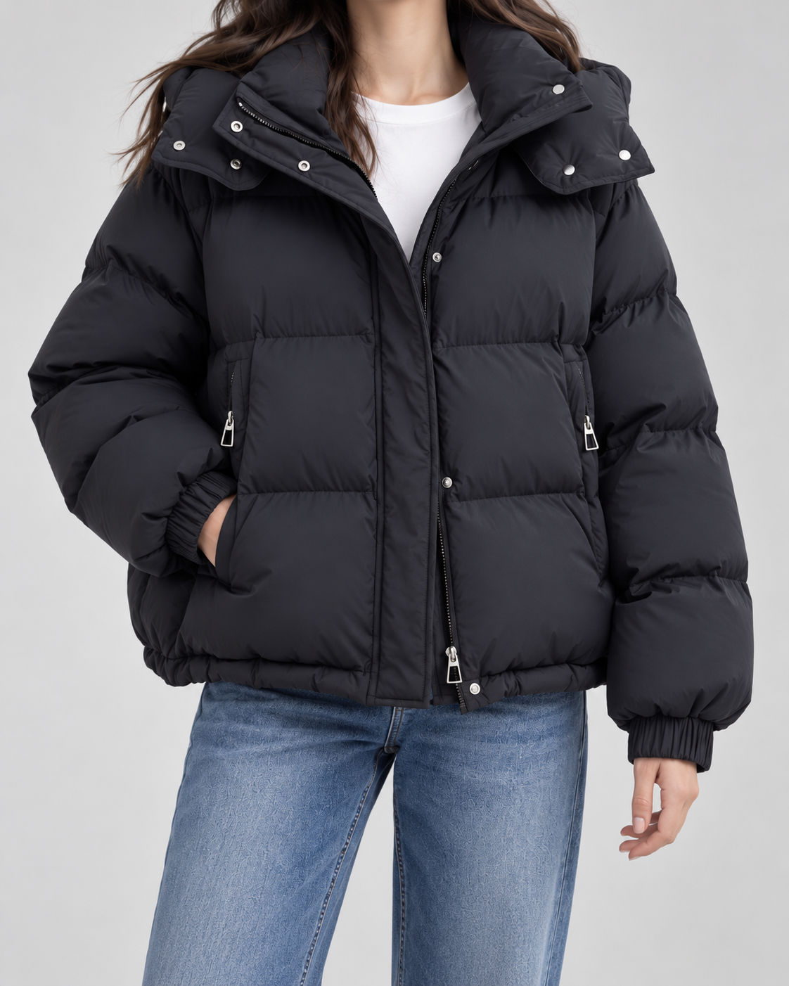 Women's Puffer Jacket - Oversized Hooded Zip Up Winter Coat