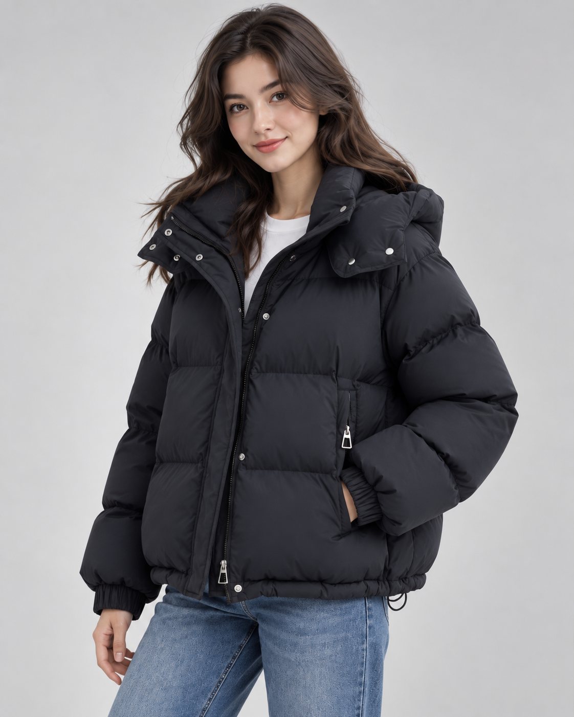 Women's Puffer Jacket - Oversized Hooded Zip Up Winter Coat