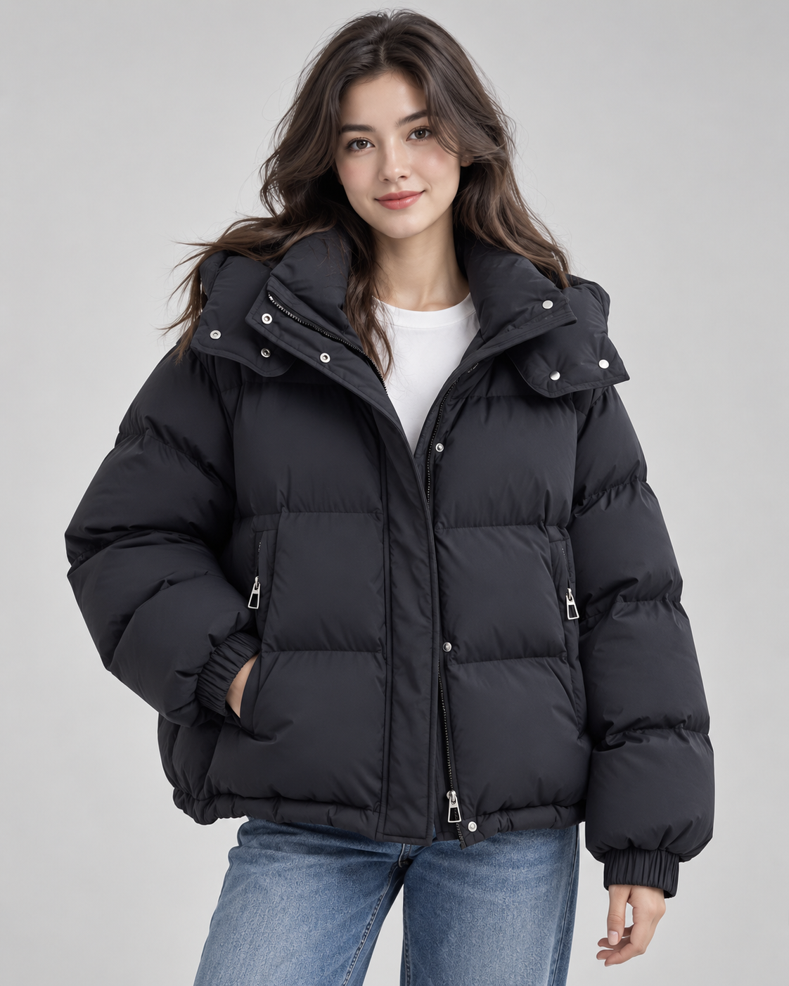 Women's Puffer Jacket - Oversized Hooded Zip Up Winter Coat