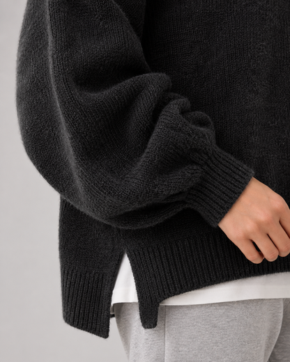 Women's Oversized Knit Sweater - Balloon Sleeve Crew Neck