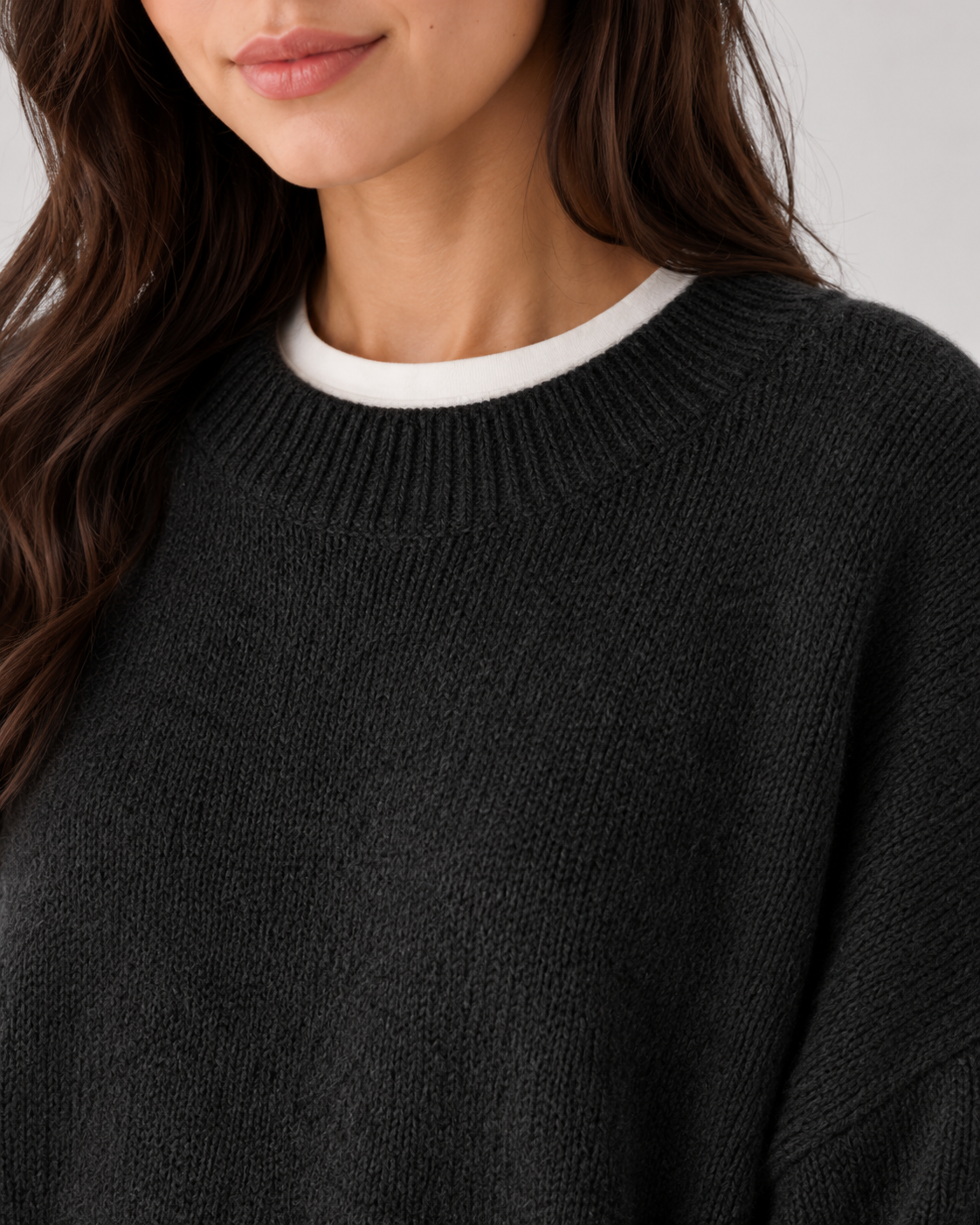 Women's Oversized Knit Sweater - Balloon Sleeve Crew Neck