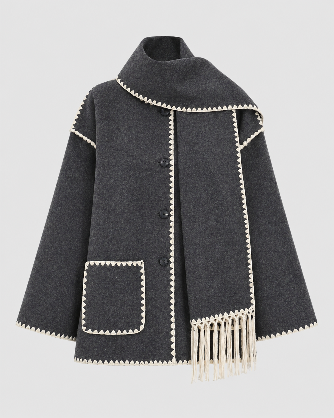 Women's Fringe Coat - Oversized Scarf Collar Winter Coat
