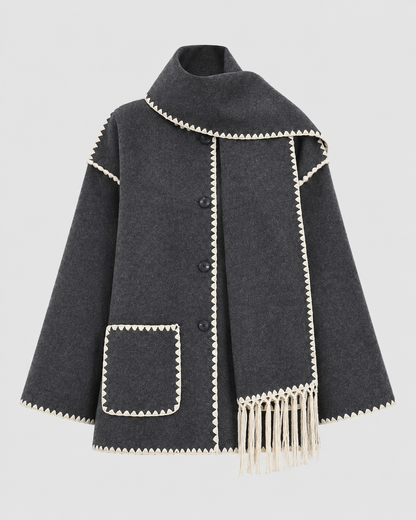 Women's Fringe Coat - Oversized Scarf Collar Winter Coat