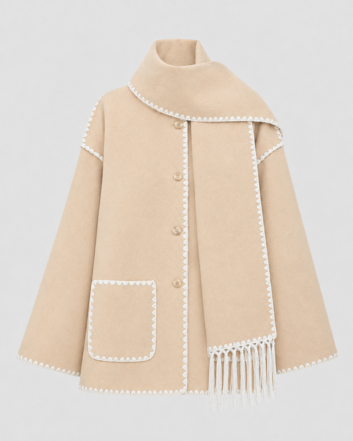 Women's Fringe Coat - Oversized Scarf Collar Winter Coat