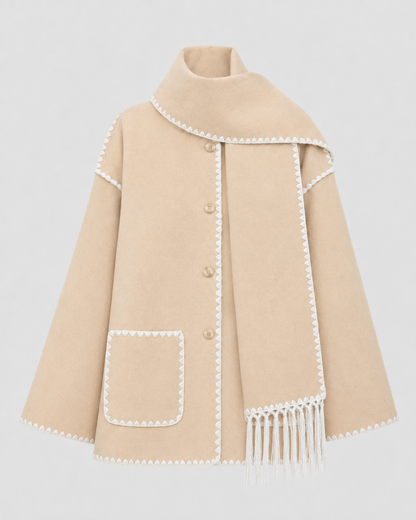 Women's Fringe Coat - Oversized Scarf Collar Winter Coat