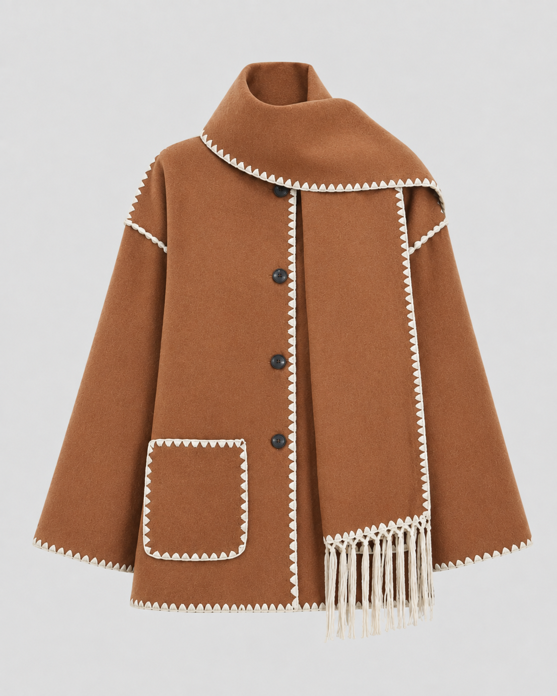 Women's Fringe Coat - Oversized Scarf Collar Winter Coat