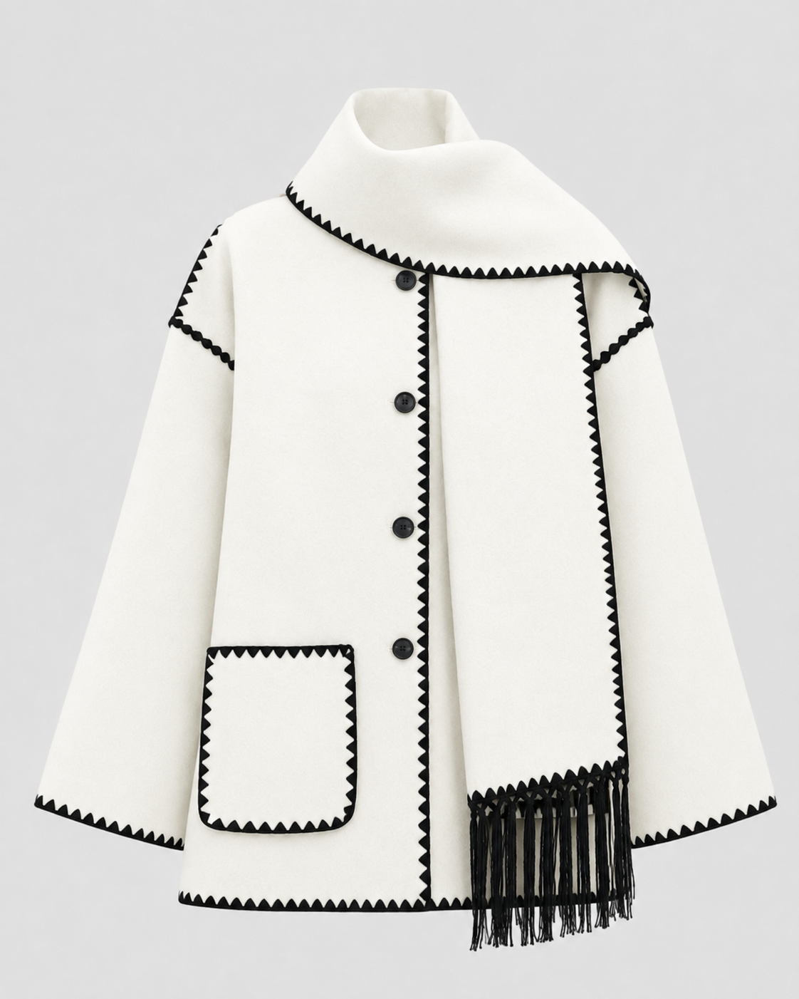 Women's Fringe Coat - Oversized Scarf Collar Winter Coat