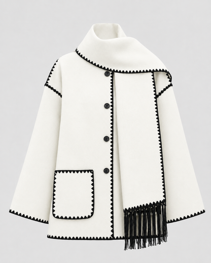 Women's Fringe Coat - Oversized Scarf Collar Winter Coat