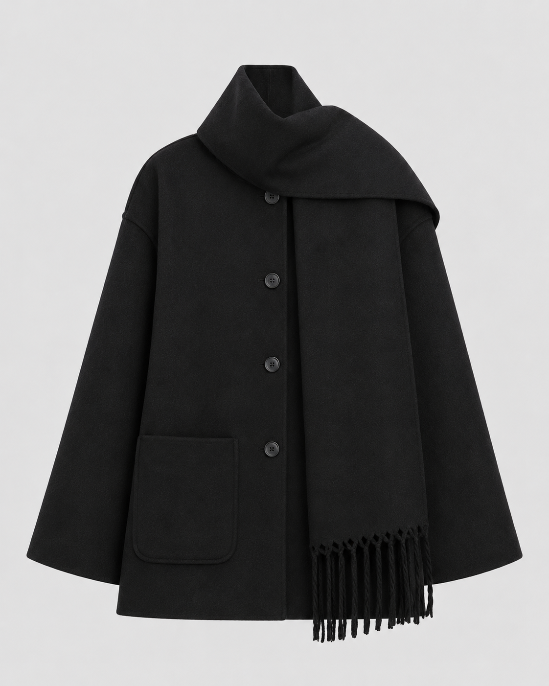 Women's Fringe Coat - Oversized Scarf Collar Winter Coat