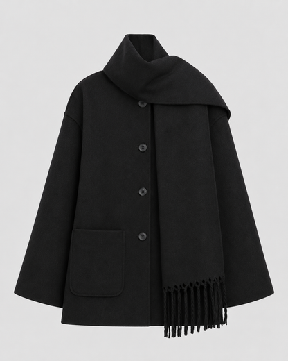 Women's Fringe Coat - Oversized Scarf Collar Winter Coat