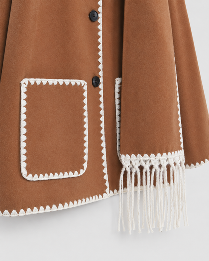 Women's Fringe Coat - Oversized Scarf Collar Winter Coat