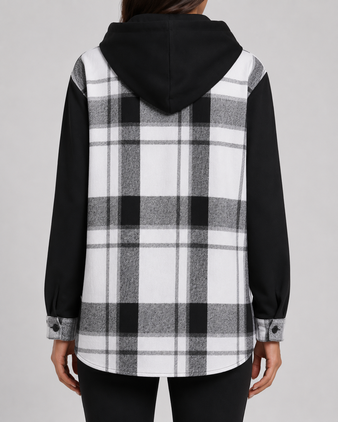Women's Plaid Shacket - Hooded Fleece Shirt Jacket